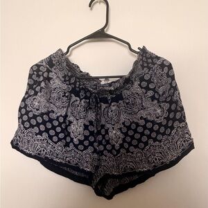 Navy Paisley Print Elastic Waist Shorts
